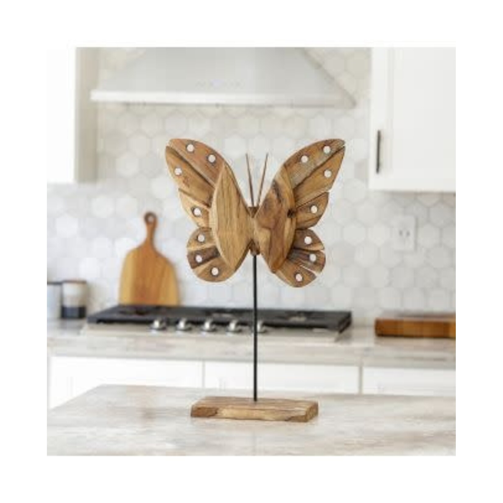 Eroded Teak Butterfly on Stand 24"