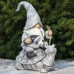 Gnome Riding Turtle Statue
