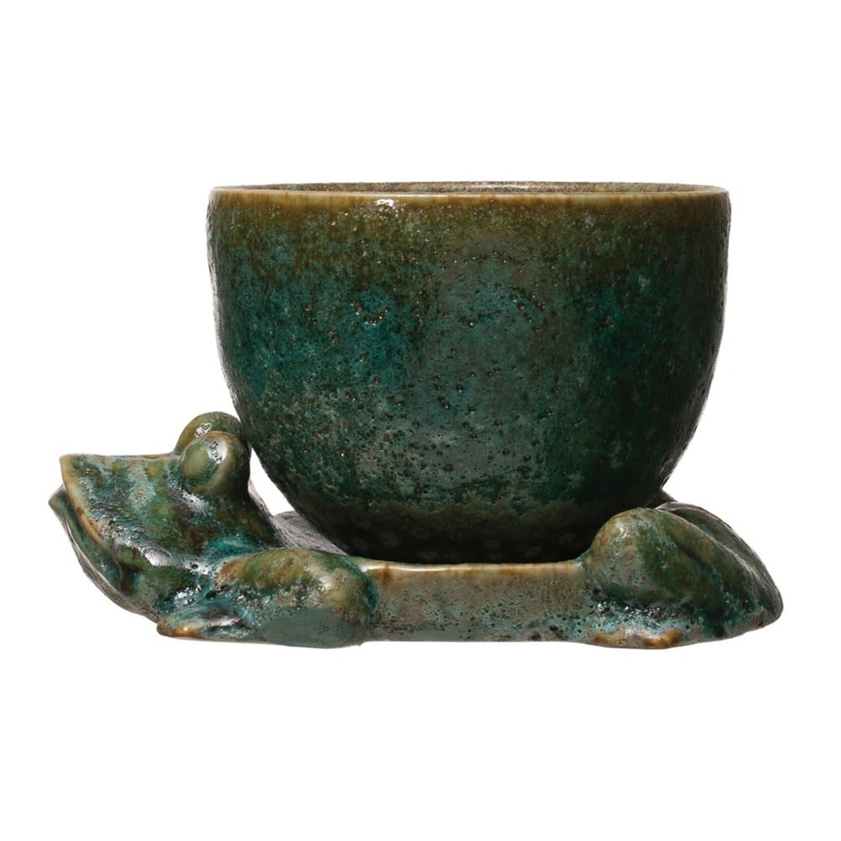 Creative Co-op Stoneware Planter with Frog Base, 2 Piece Set