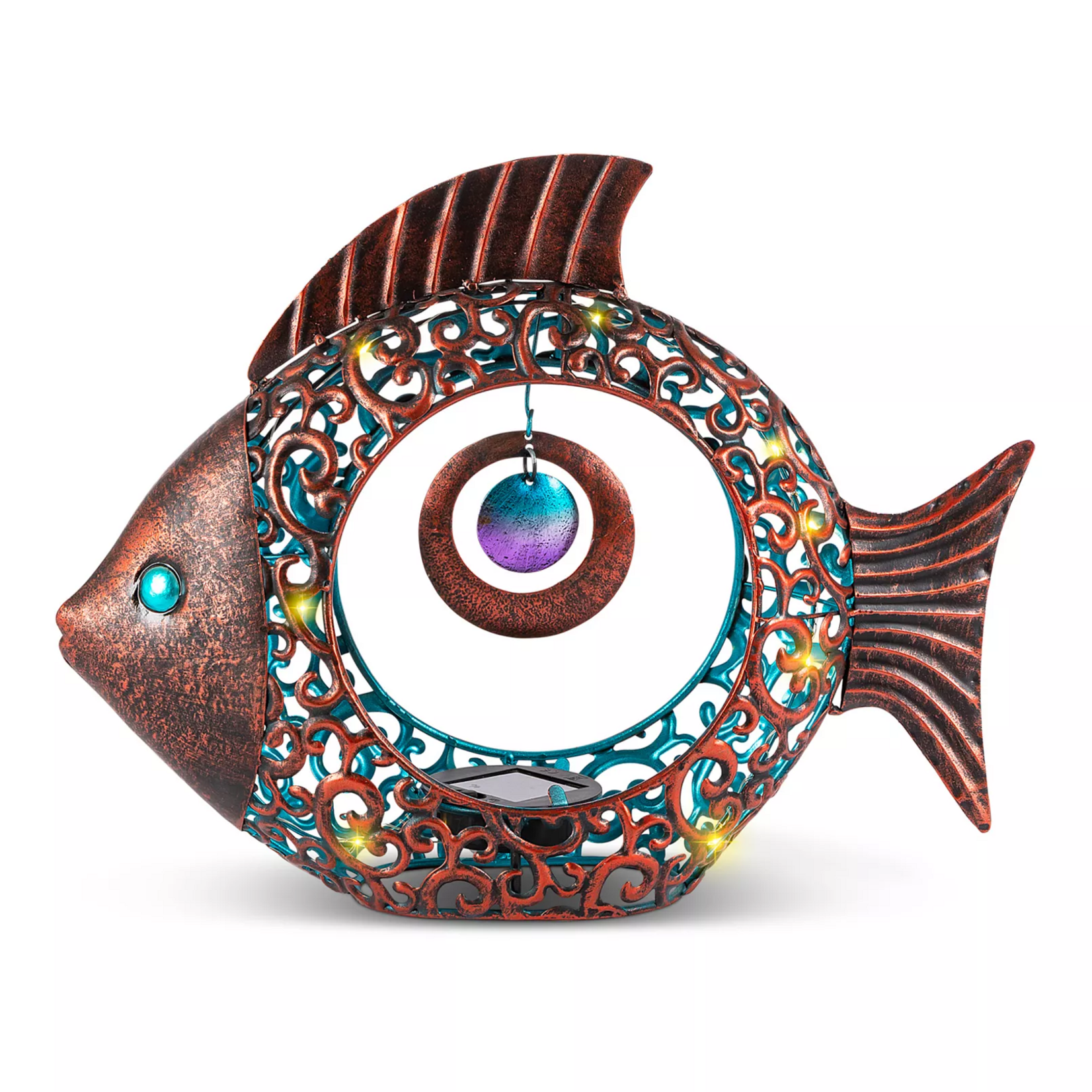 Solar Lighted Bronze Metal Fish