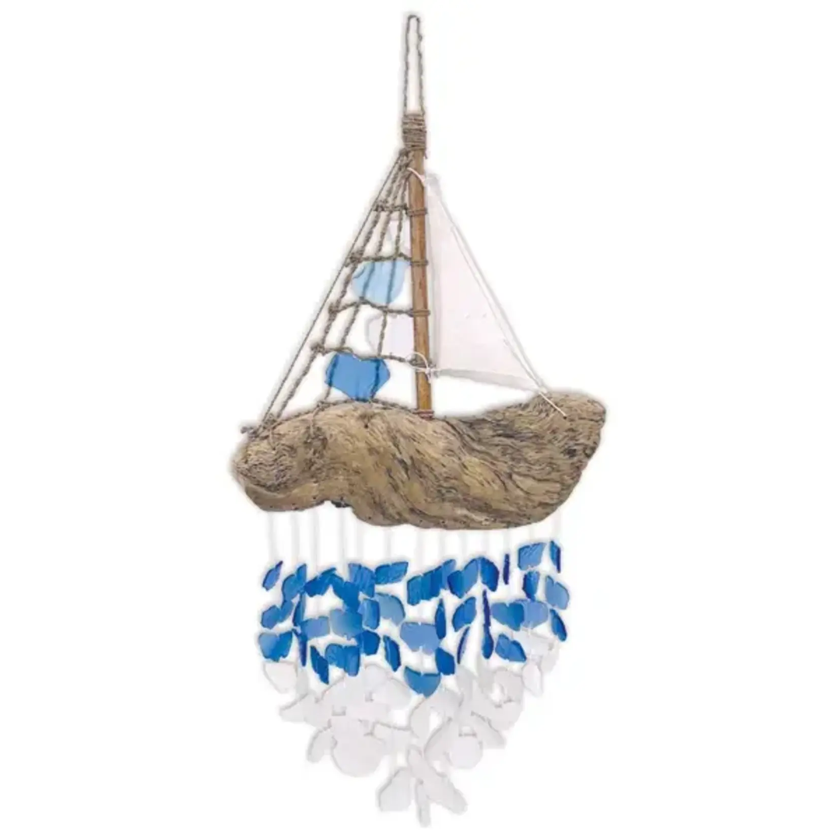 16" Bali Driftwood Boat Glass Wind Chime