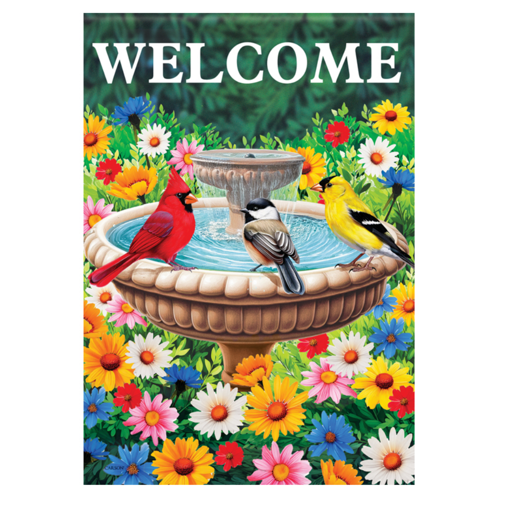 Bright Birdbath Garden Flag