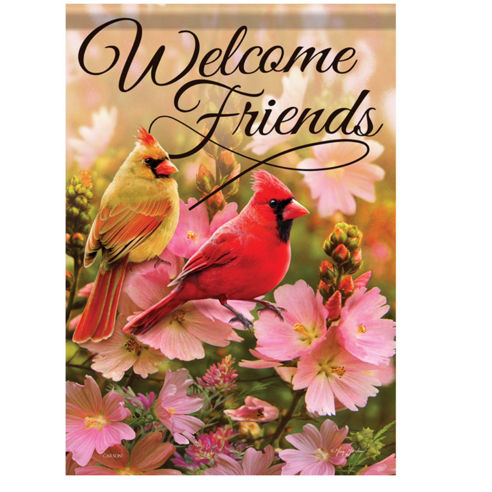 Cardinals & Flowers Garden Flag