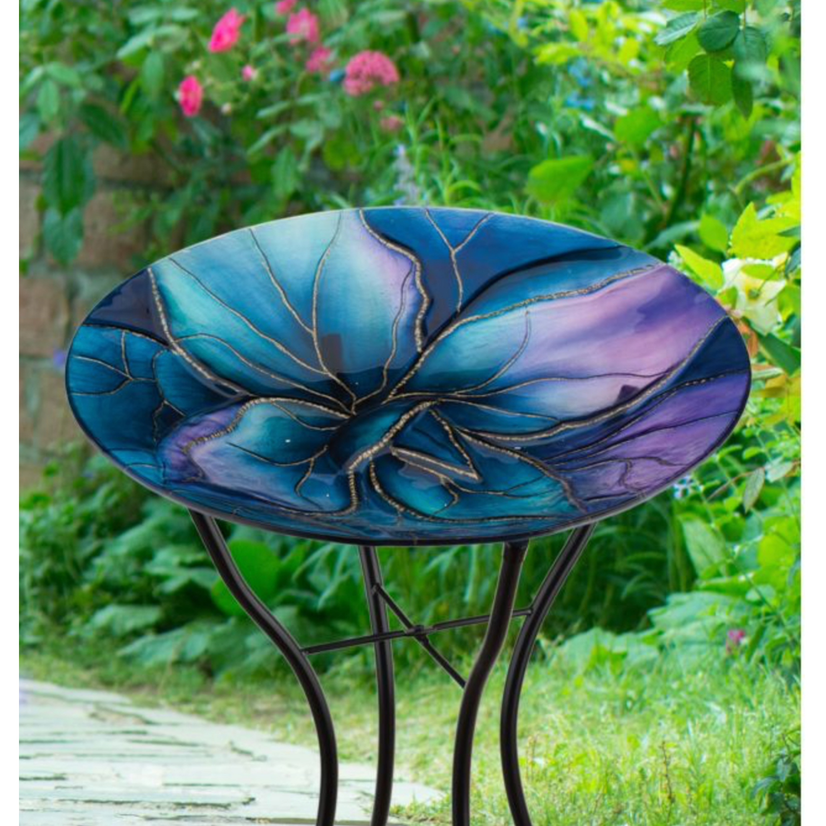 Regal Art & Gift 18" Birdbath w/Stand - Swirl Blue