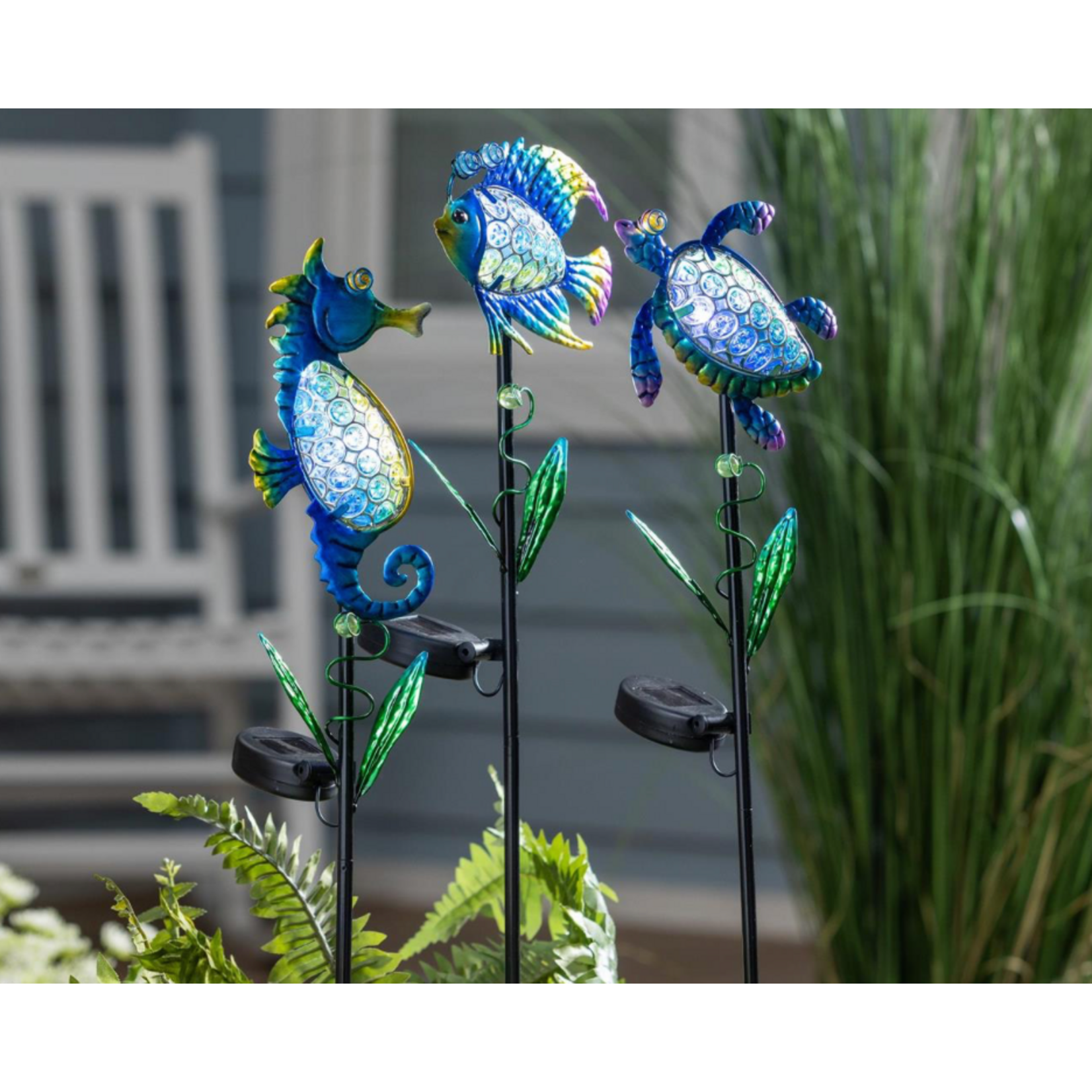 Blue Coastal Fish/Seahorse/Turtle  Solar Garden Stake