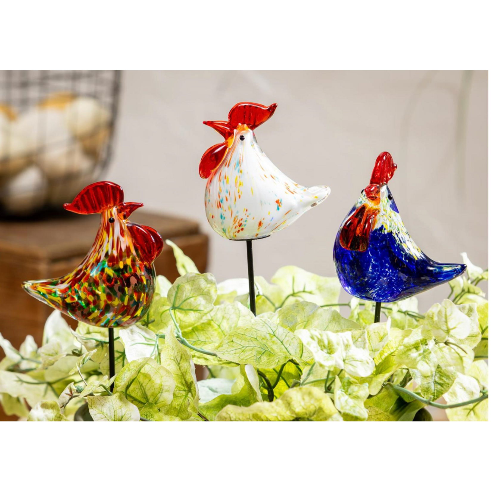 Rooster Glass Plant Pick