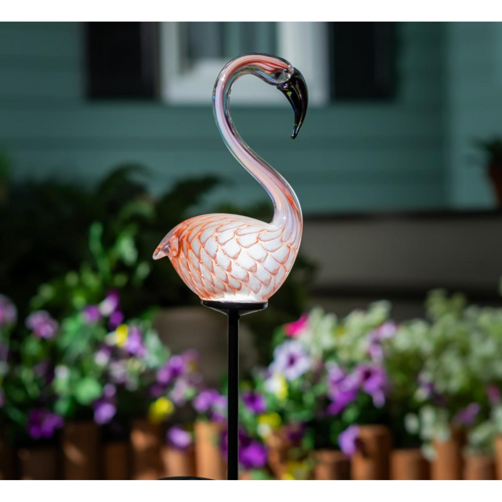 Glass Flamingo Solar Stake 22H