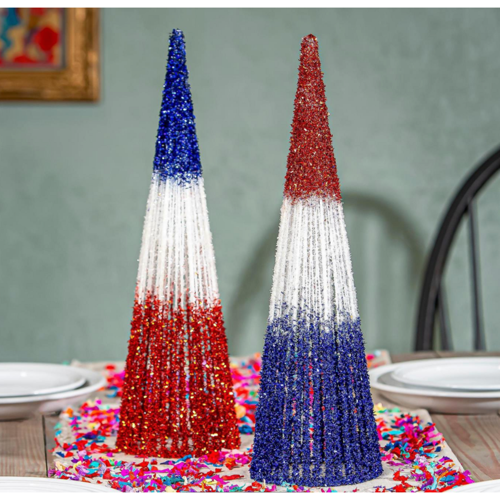 Patriotic Glitter Conical Shaped Metal Table Décor