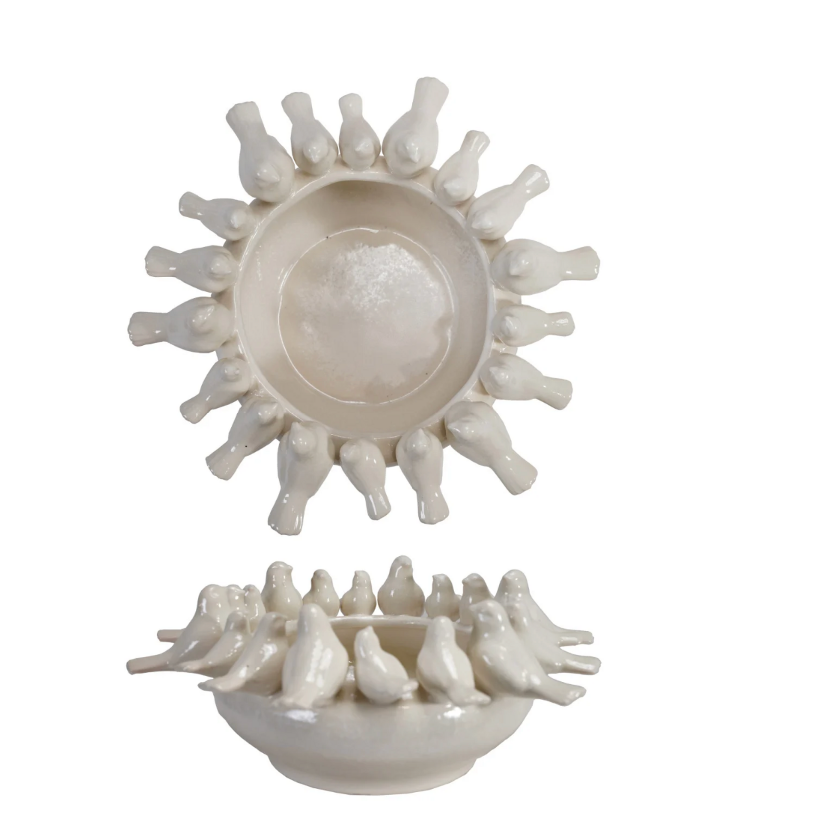 Creative Co-op Decorative Stoneware Bowl/Planter with 3D Birds on Rim, White