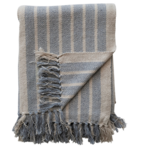 Creative Co-op Woven Recycled Cotton Blend Throw with Stripes & Fringe