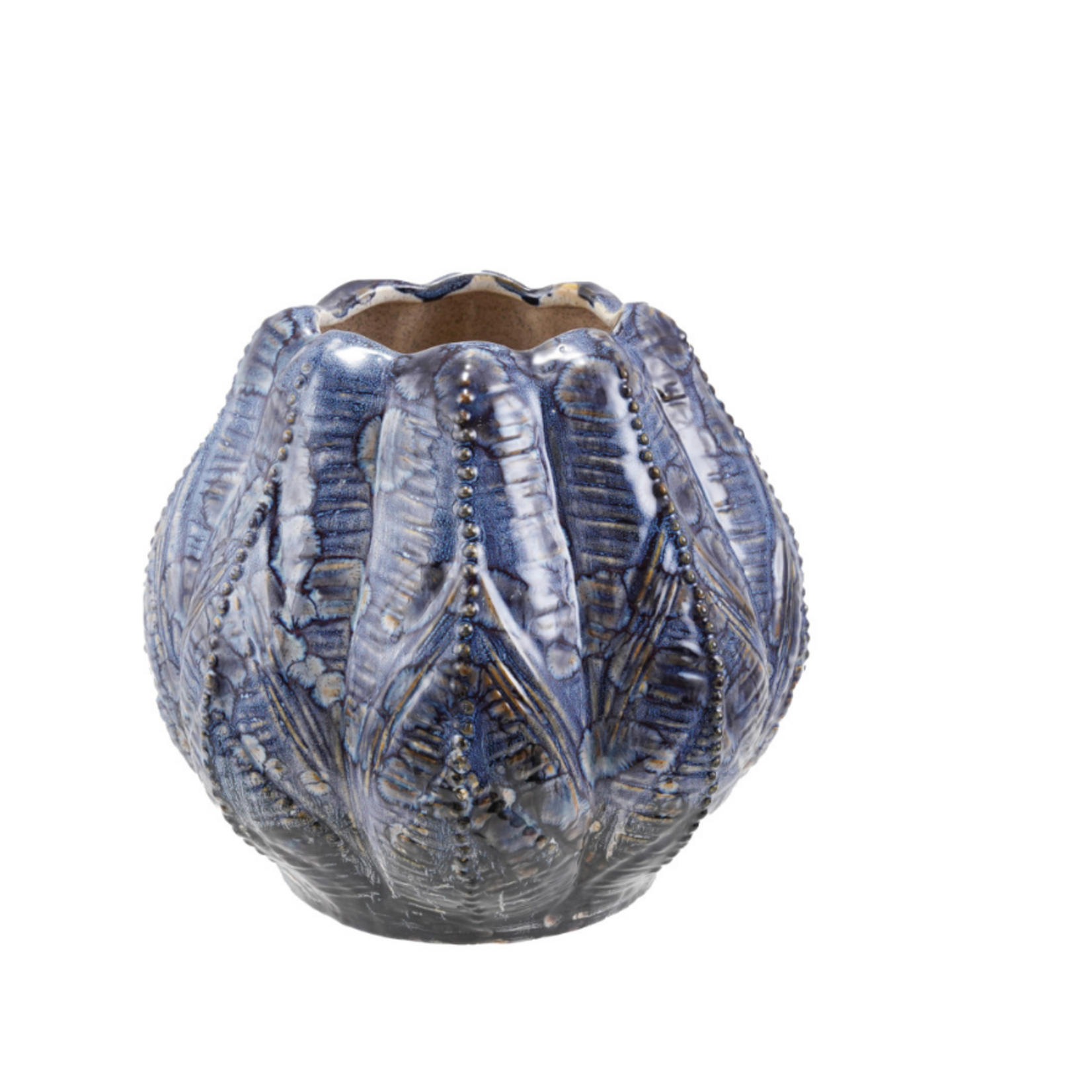 Creative Co-op Embossed Stoneware Planter/Vase, Reactive Glaze, Blue (Each One Will Vary)