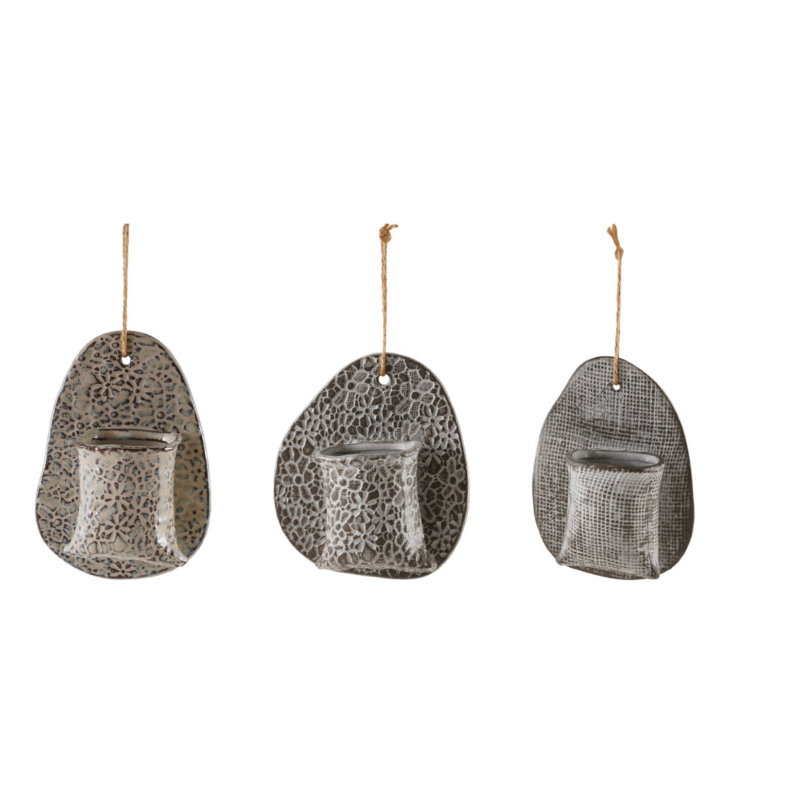 Creative Co-op Stoneware Wall Vase with Embossed Stamp Pattern