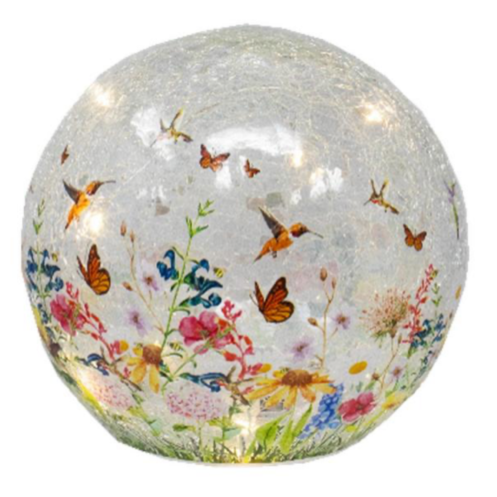 Hummingbird LED Crackle Glass Globe