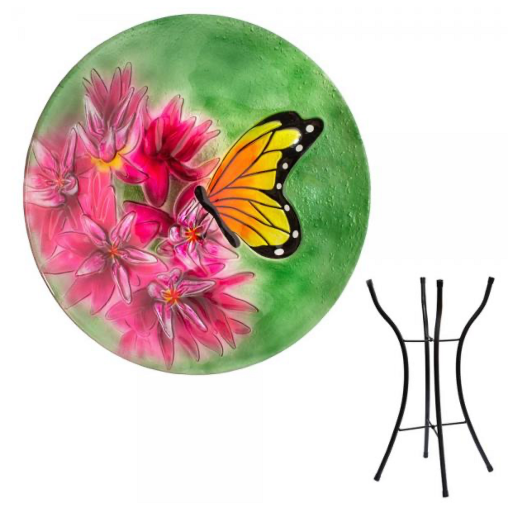 Monarch on Milkweed Birdbath with Stand