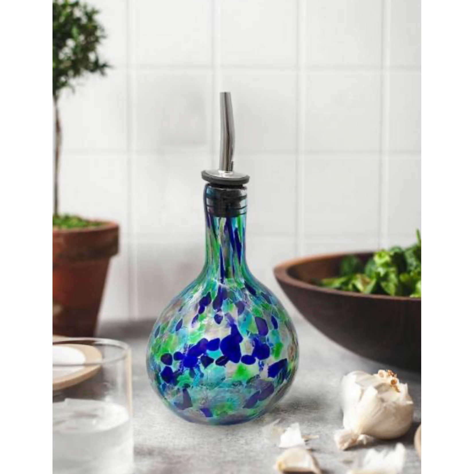 Blue & Green Blown Glass Cruet