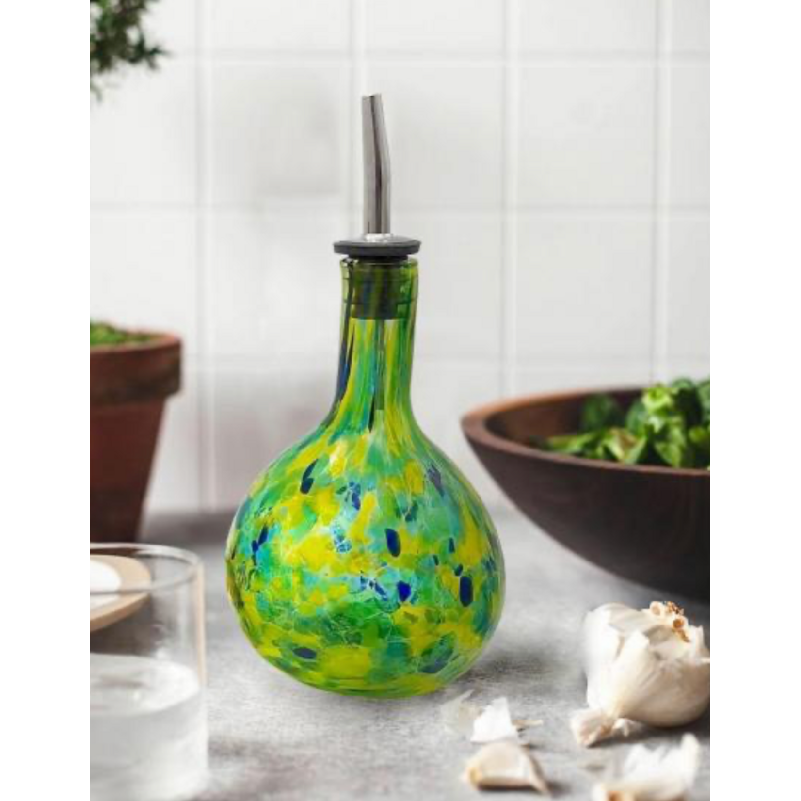 Yellow & Green Blown Glass Cruet