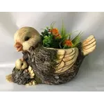 Faux Wood Mama & Baby Bird Planter
