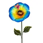 Metal Blue Flower Stake with Butterfly
