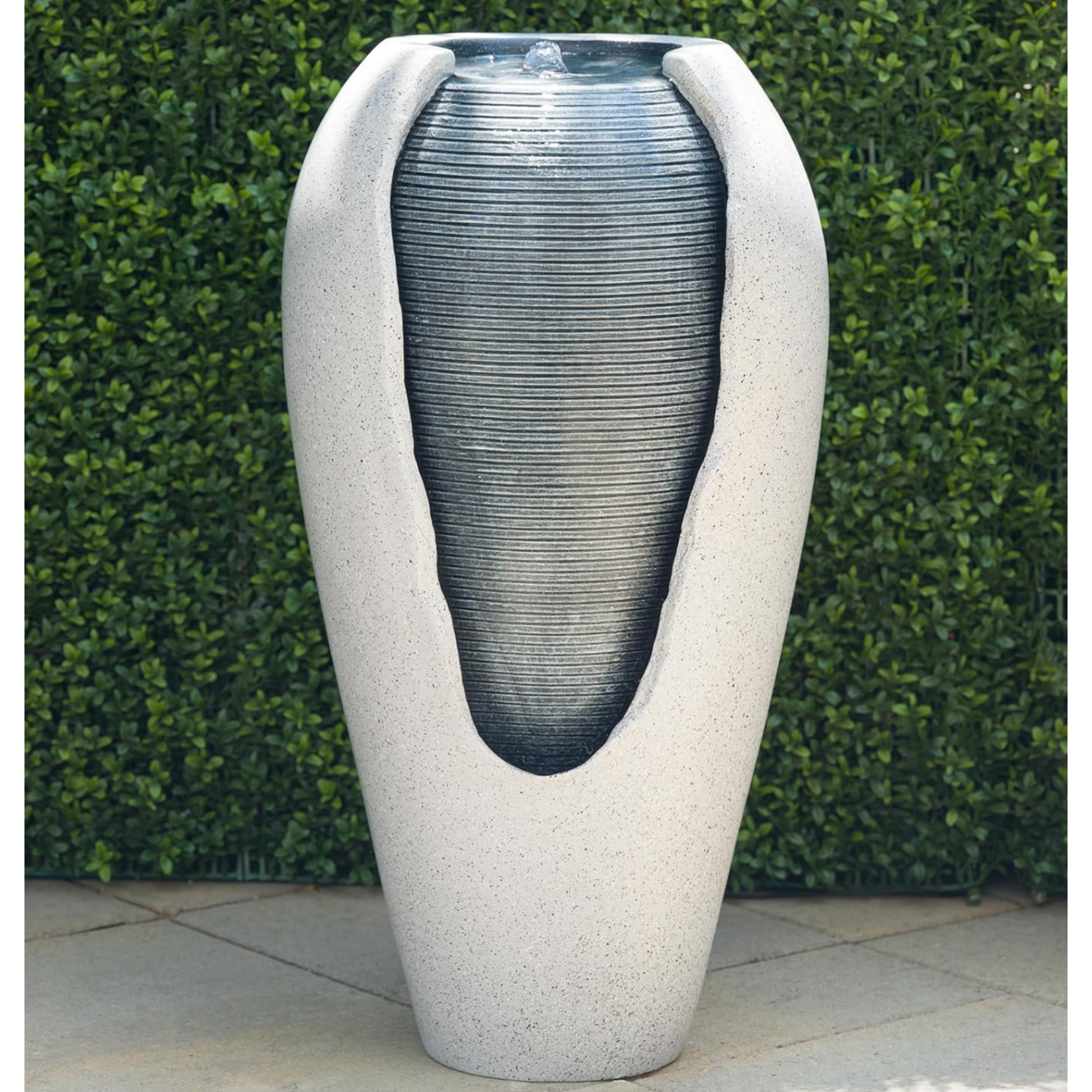 Alpine Two Tone Gray Ribbed Jar Floor Fountain w/LED Lights