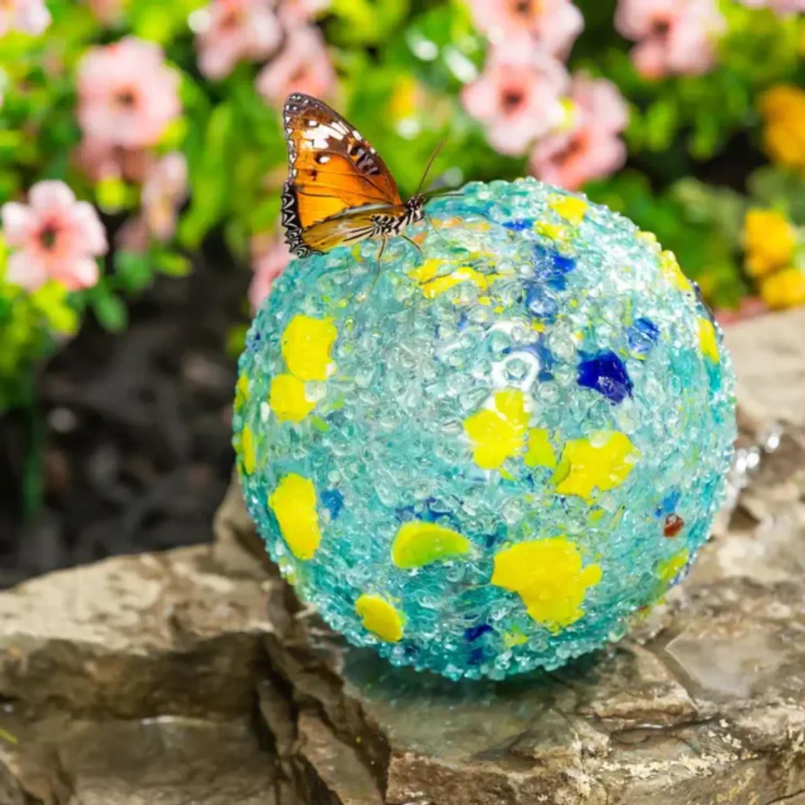 Art Glass Bee and Butterfly Ball, Aqua