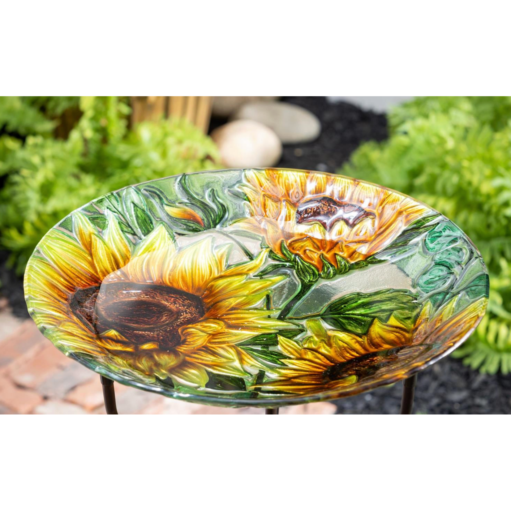 Sunflower Glass Birdbath 18"