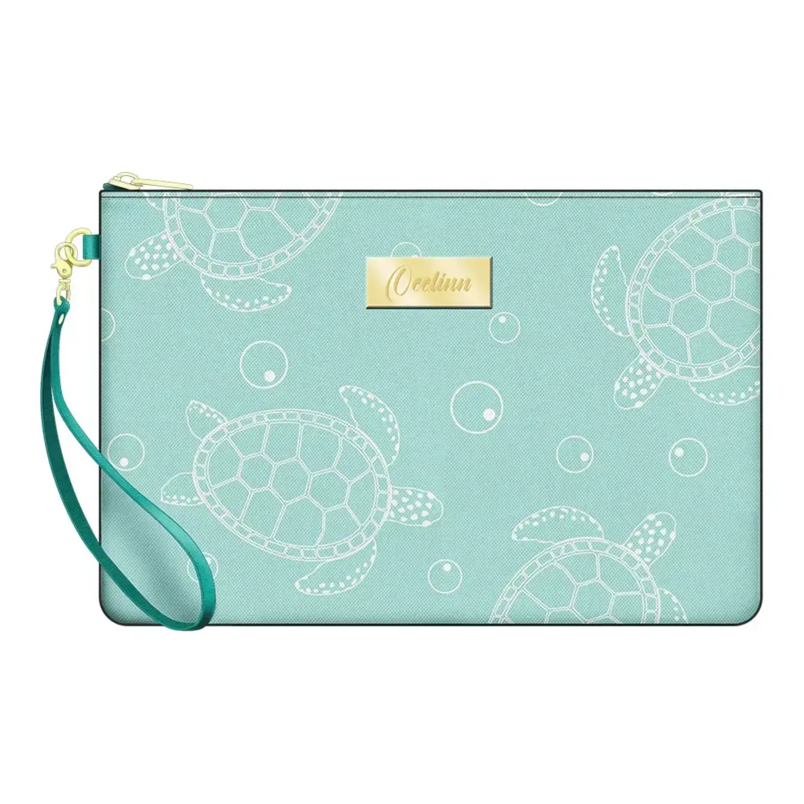 Sea Turtles Design Teal Zip Pouch with Removable Wrist Strap