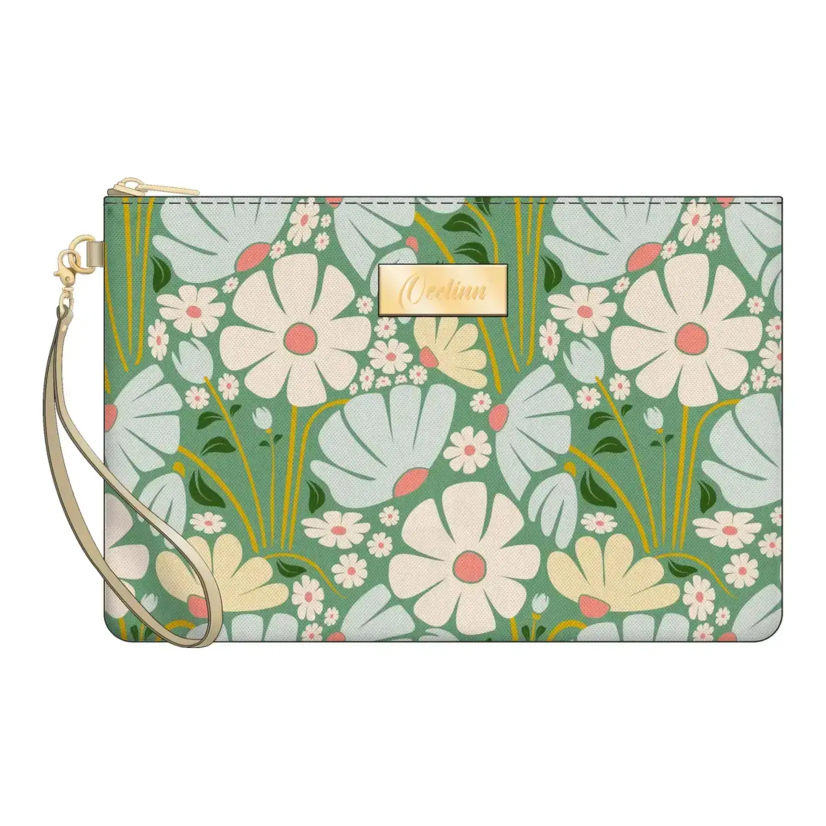 Wild Daisy Design Zip Pouch Wristlet with Zipper Closure and Removable Wrist Strap
