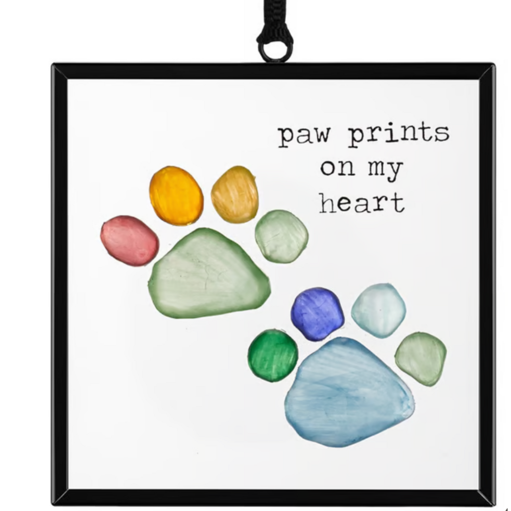 Sharon Nowlan Rainbow Paw Prints on My Heart Suncatcher - 3x3in