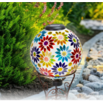 Sunnydaze Midsummer Dahlias Glass Gazing Ball with Solar Light - 10