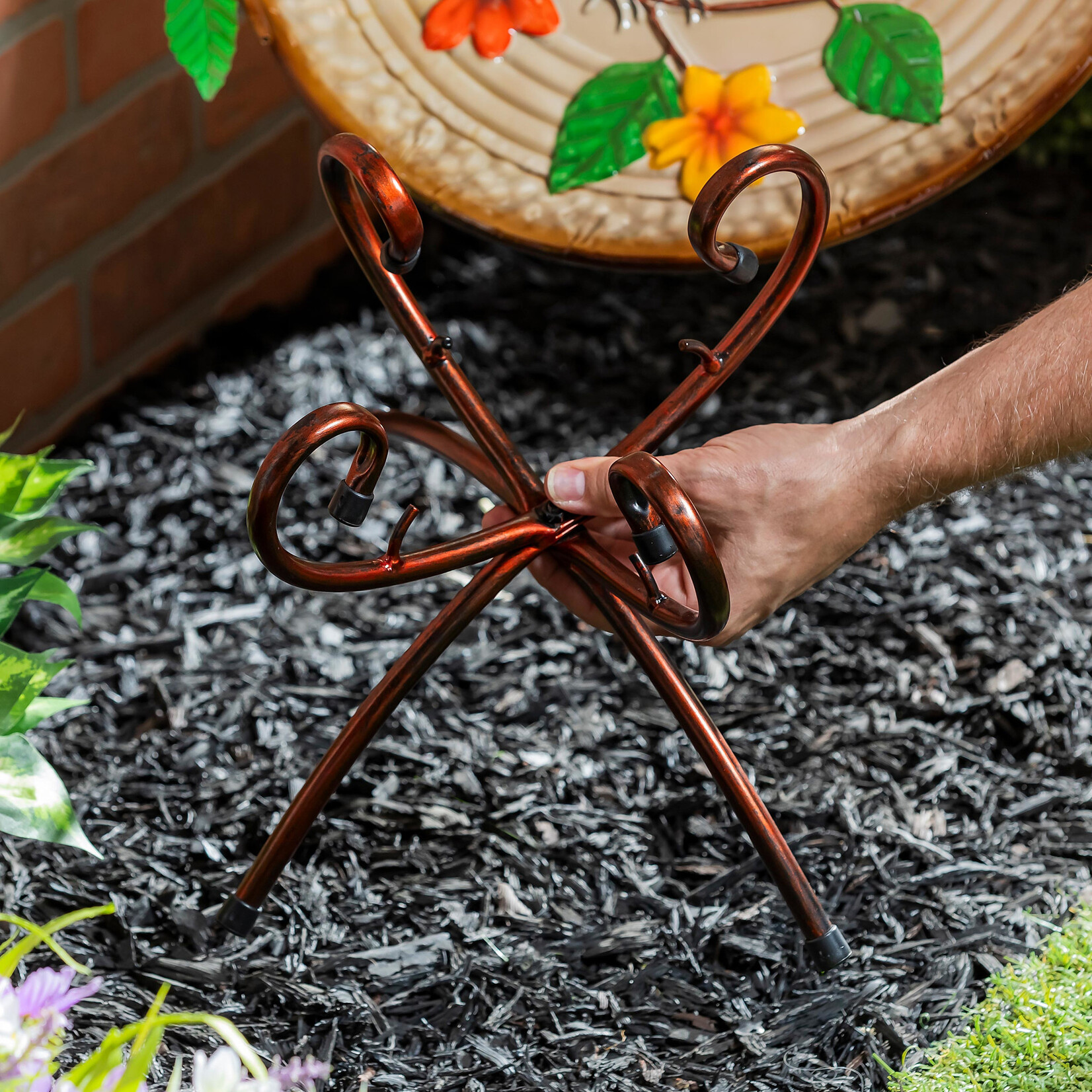 Metal Copper Convertible Bird Bath Stand