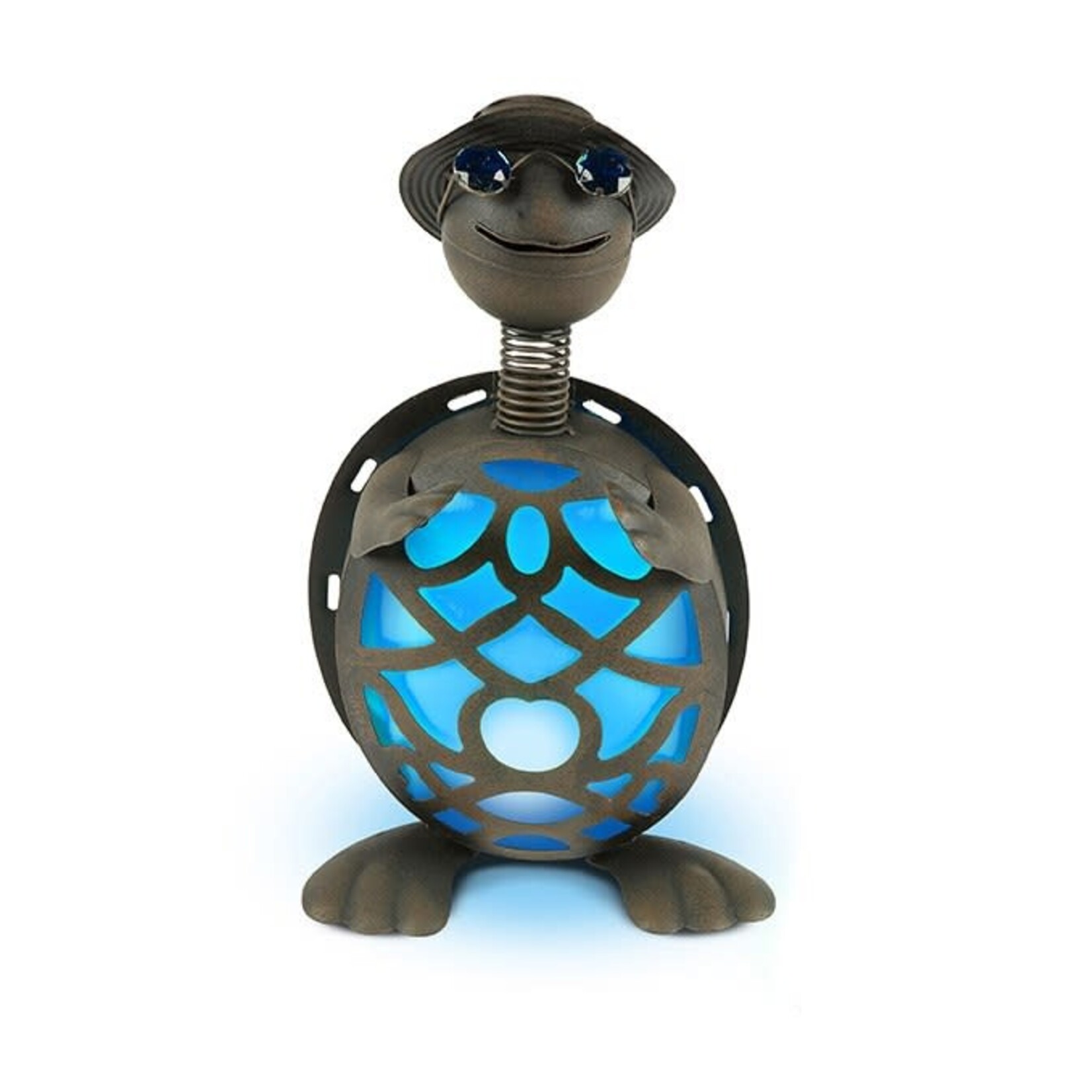 Lighted Solar Metal Turtle with Hat - Green or Blue