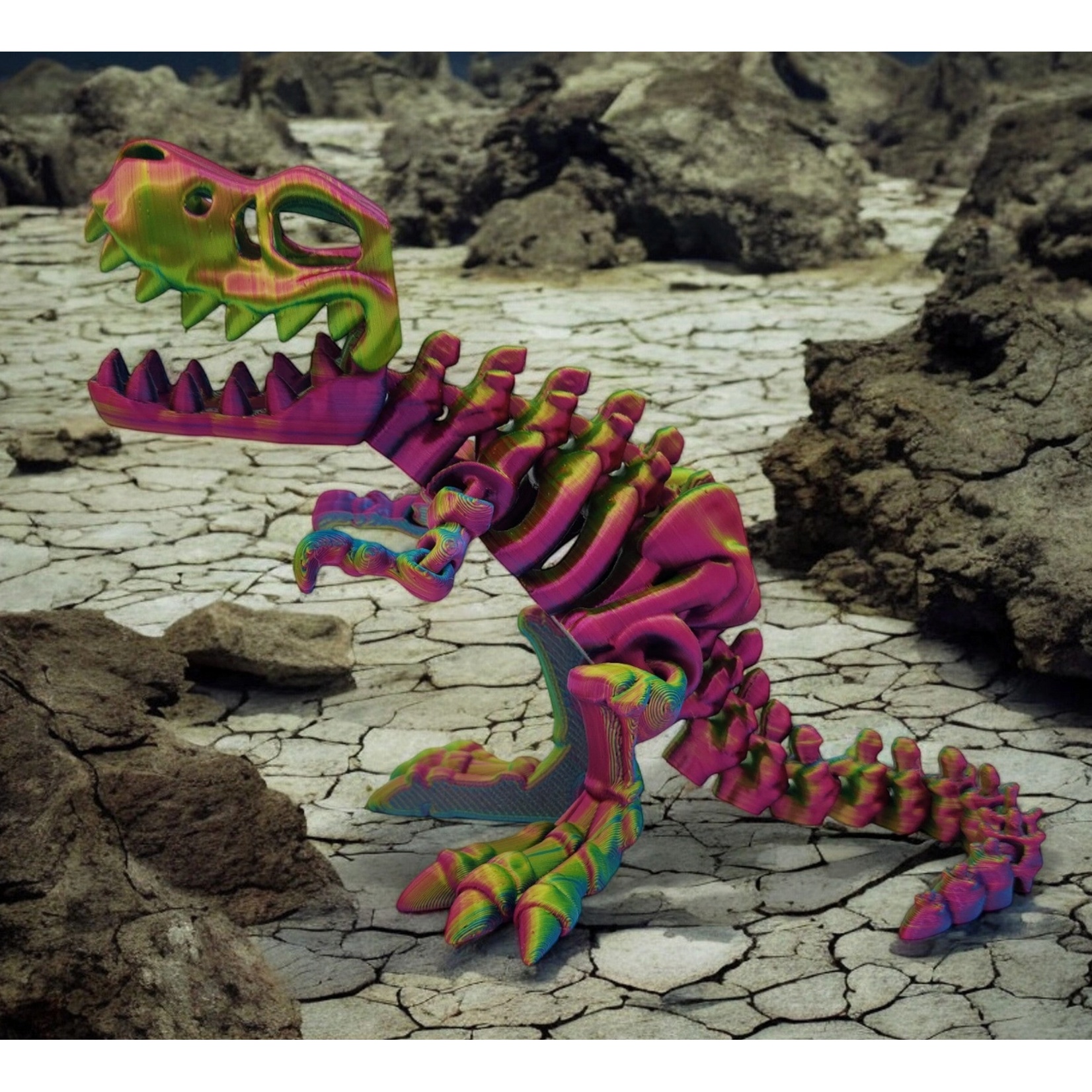 3D Printed Articulated T-Rex Toy - Skeletal T-Rex