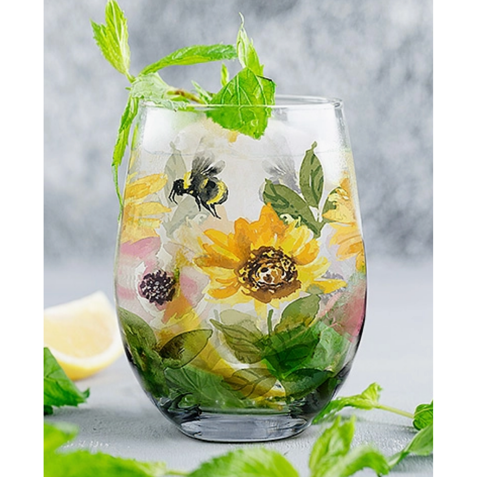 Abbott Sunflowers & Bees Stemless Wine Glass