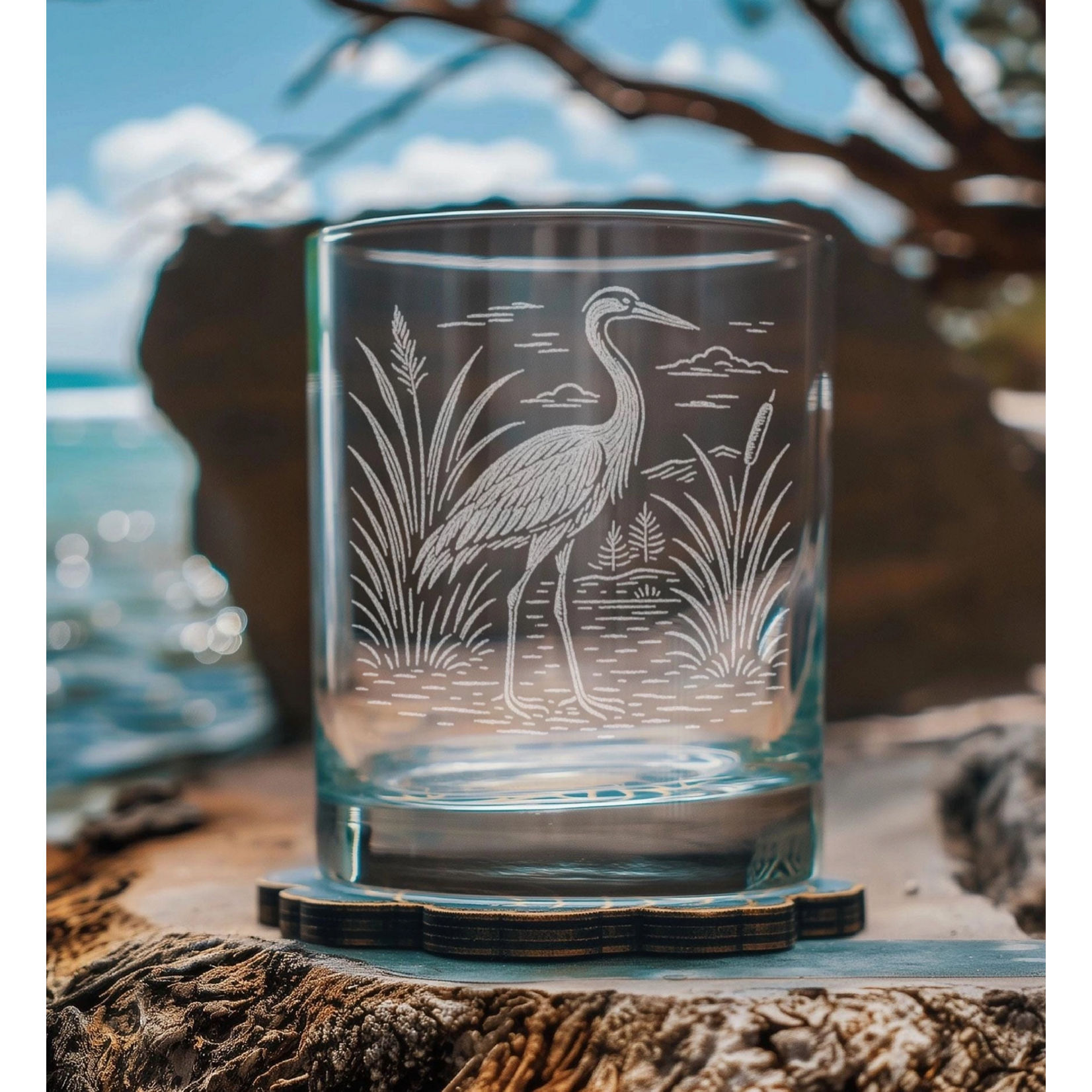 Benoits Crane Glass Hand Engraved
