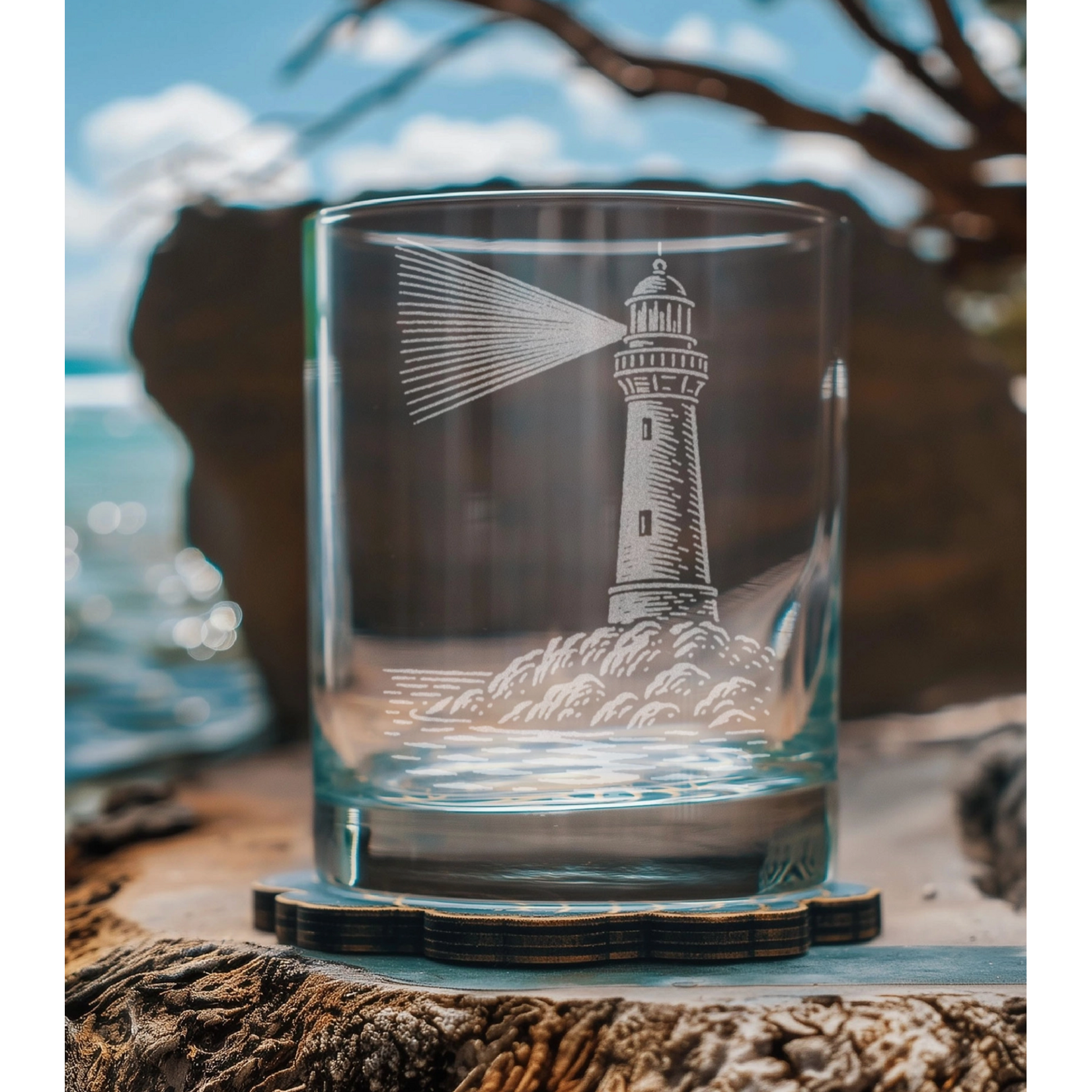 Benoits Lighthouse Glass Hand Engraved