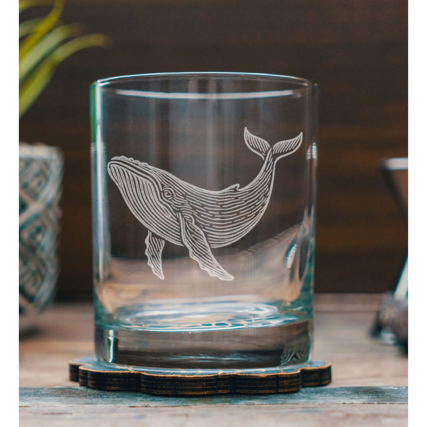 Benoits Whale Hand Engraved Glass