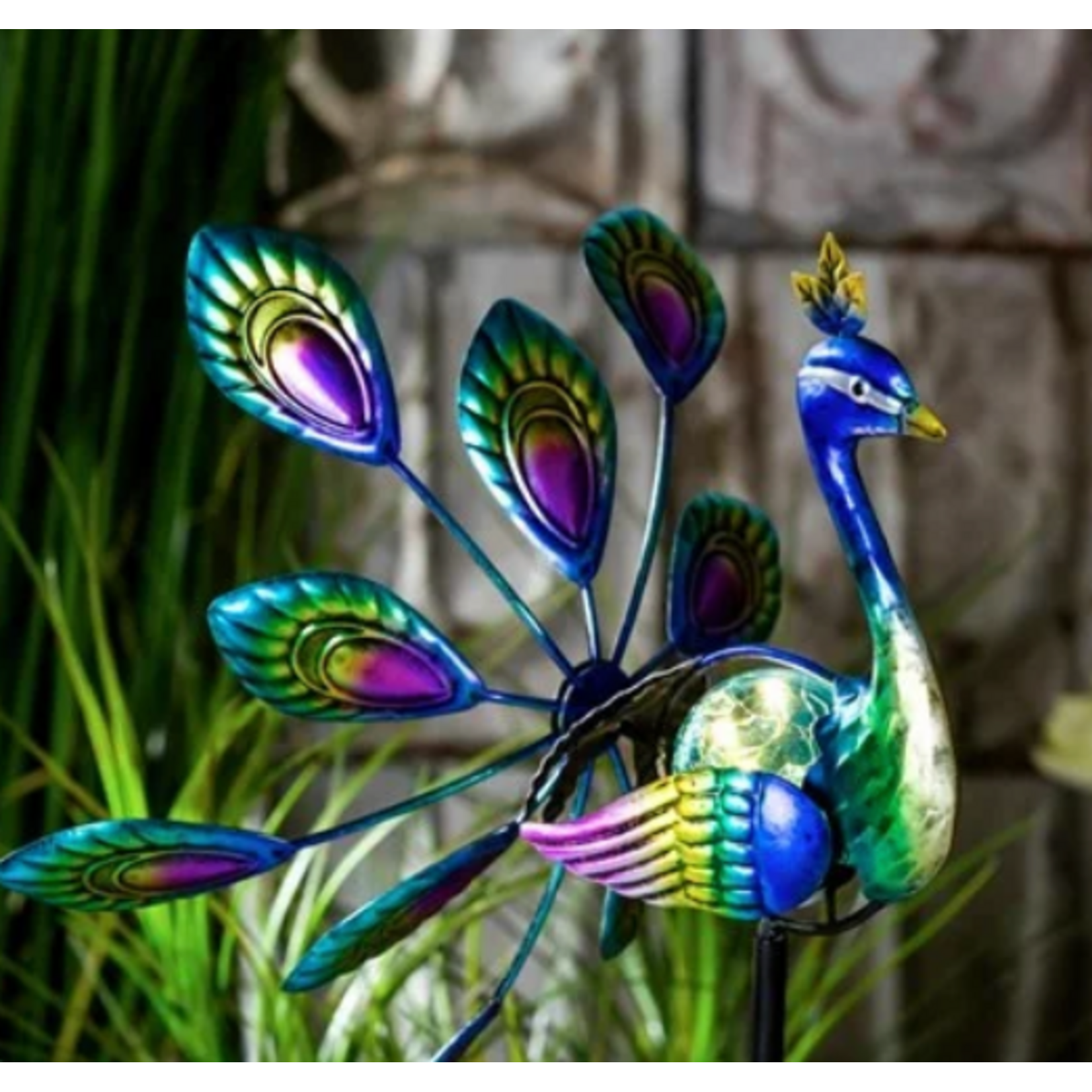 Solar Peacock Stake Wind Spinner