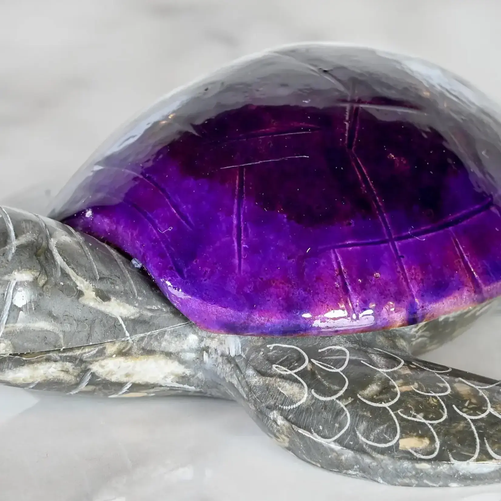 SS Handcrafted Art Marble Turtle 6" Purple