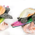 SS Handcrafted Art Marble Turtle Surfing w/Base