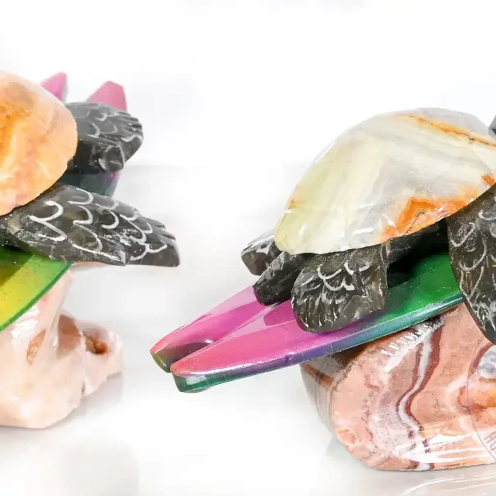 SS Handcrafted Art Marble Turtle Surfing w/Base