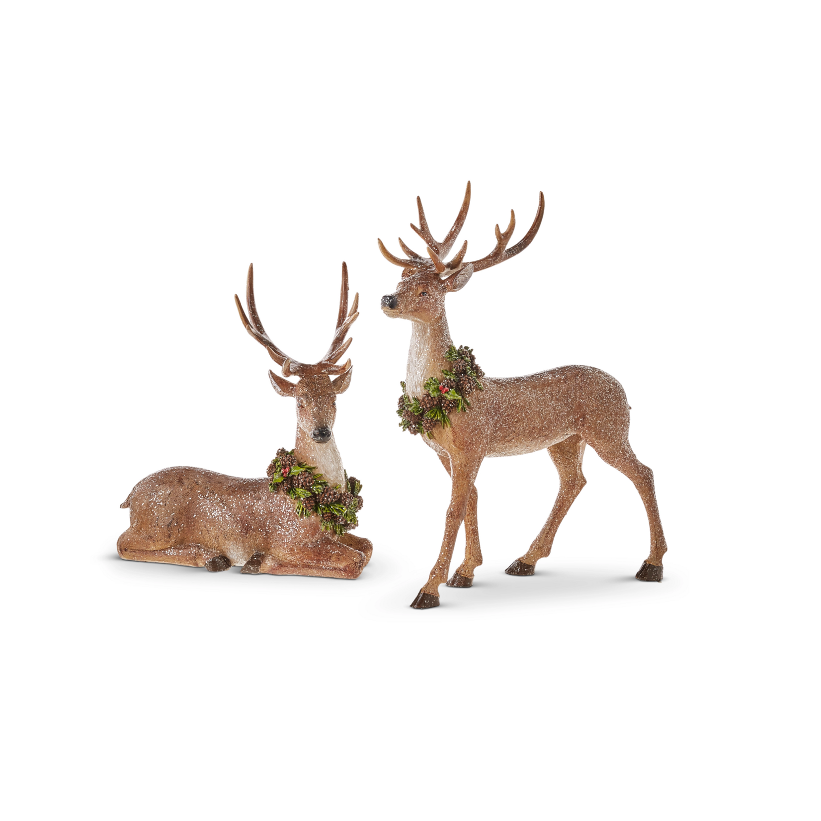 Raz Imports Glittered Deer With Wreath 16"-Choice of standing or laying down