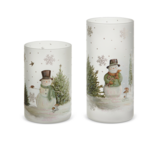 Raz Imports Woodland Snowman Glass Candle Holder Set