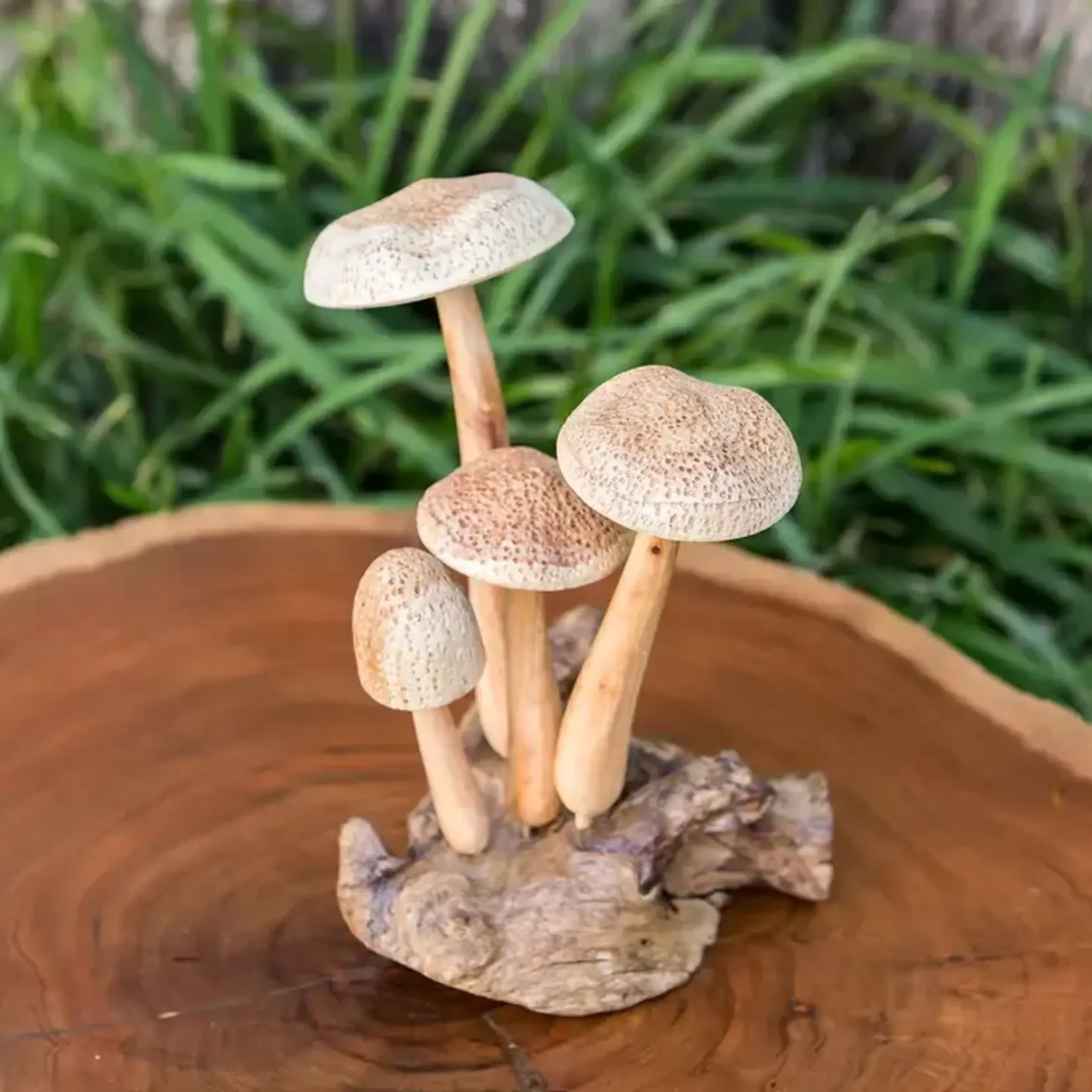 Garden Age Supply Parasite Wood Hand Carved Figurine - Beech Mushrooms