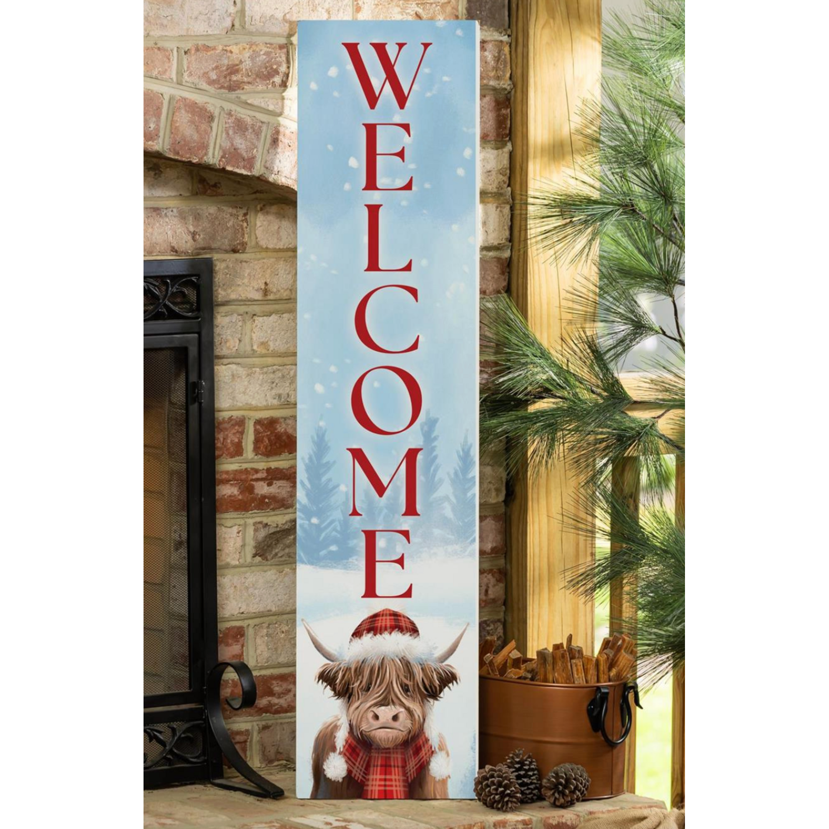 Highland Cow Porch Leaner, "Welcome", 46" H