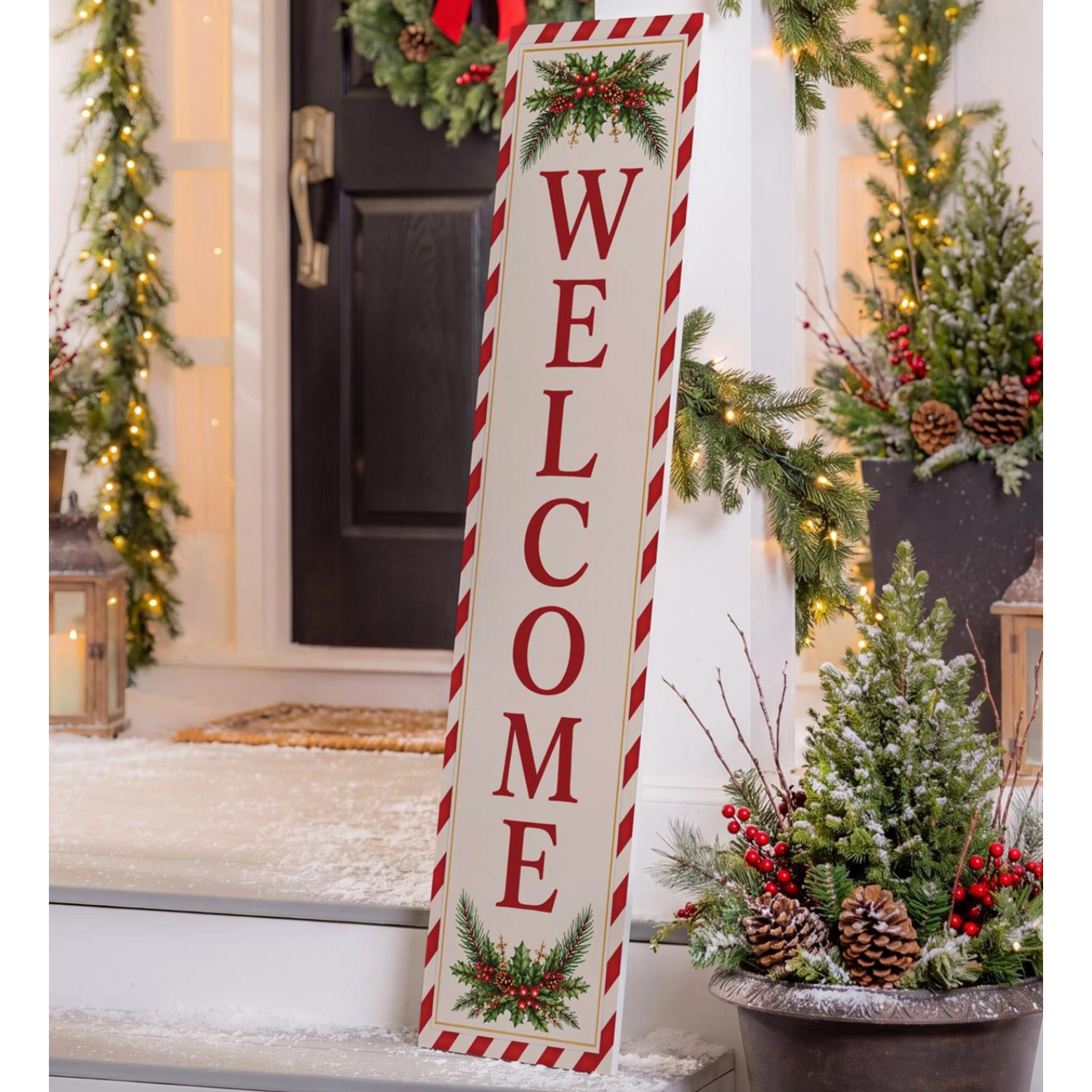 "Welcome",  Holiday Porch Leaner, Single Sided, 46"H