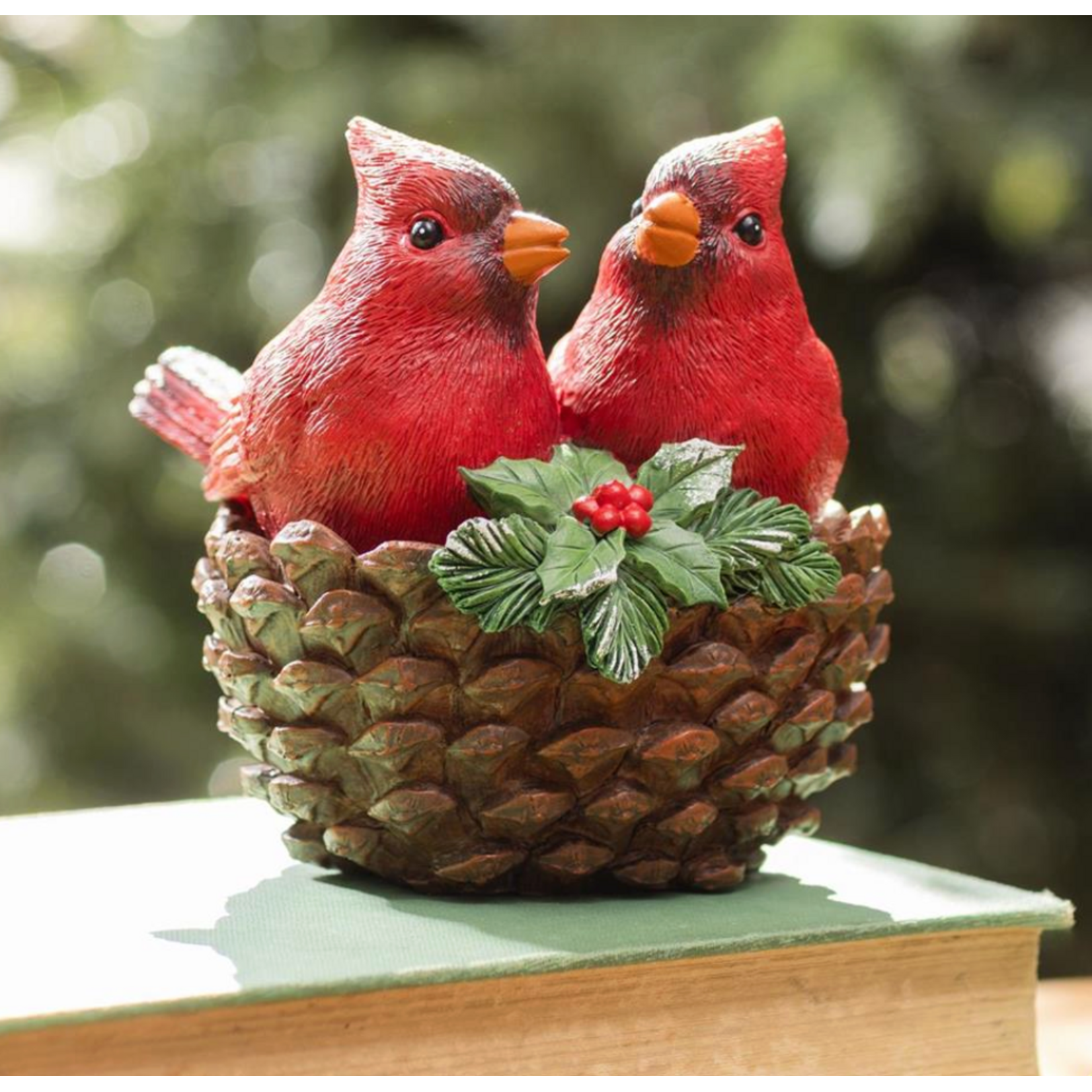 Snowbirds Table Decor Resin Cardinal Couple in Basket