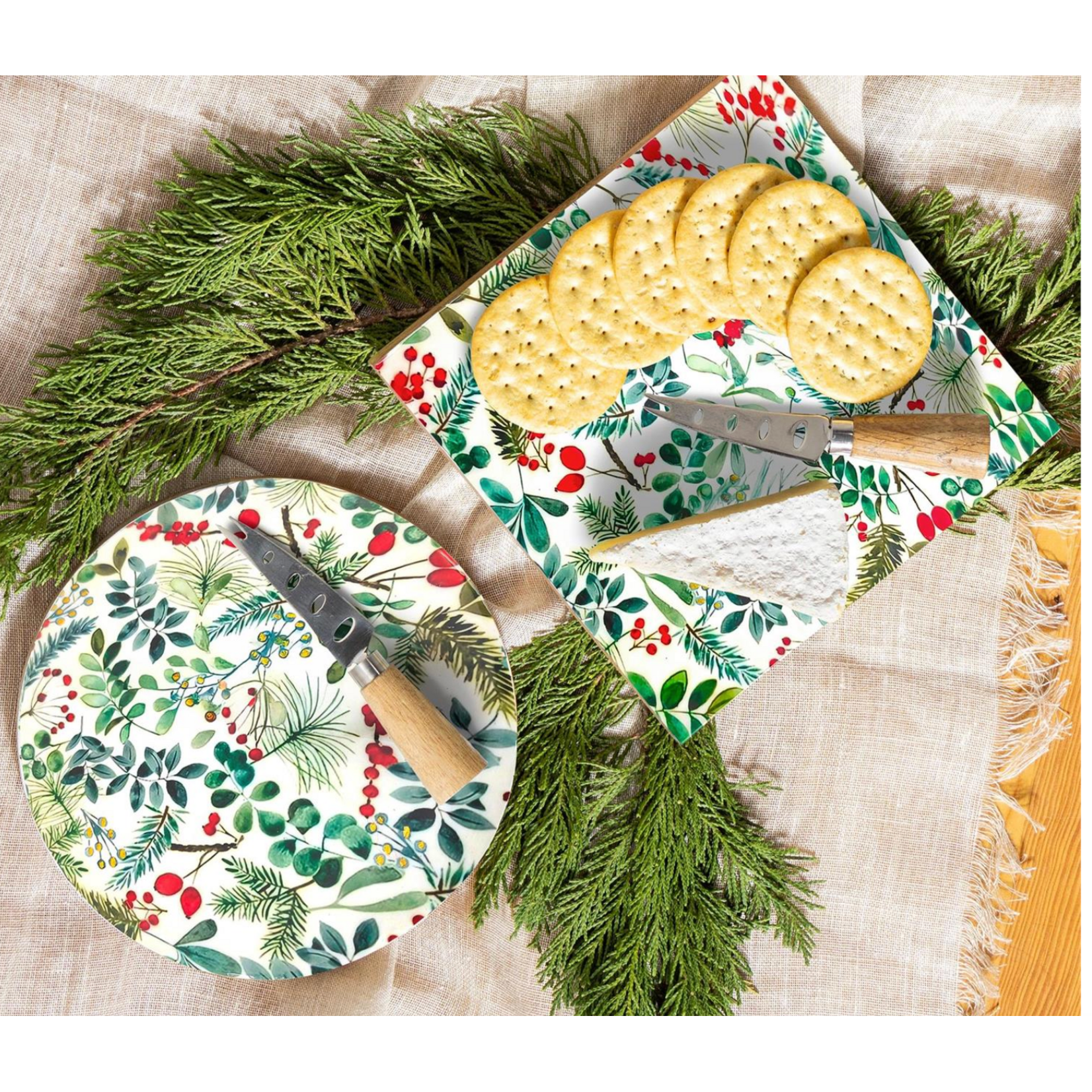 Poinsettia Bliss Wooden Serving Board-Choice of Square or Round