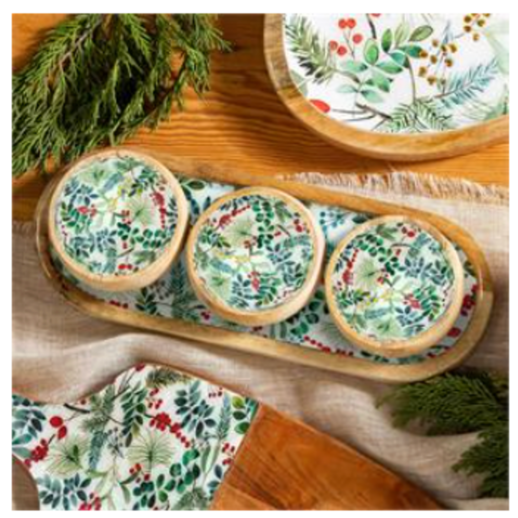 VivaStyle Poinsettia Bliss 3 Section Wood Server