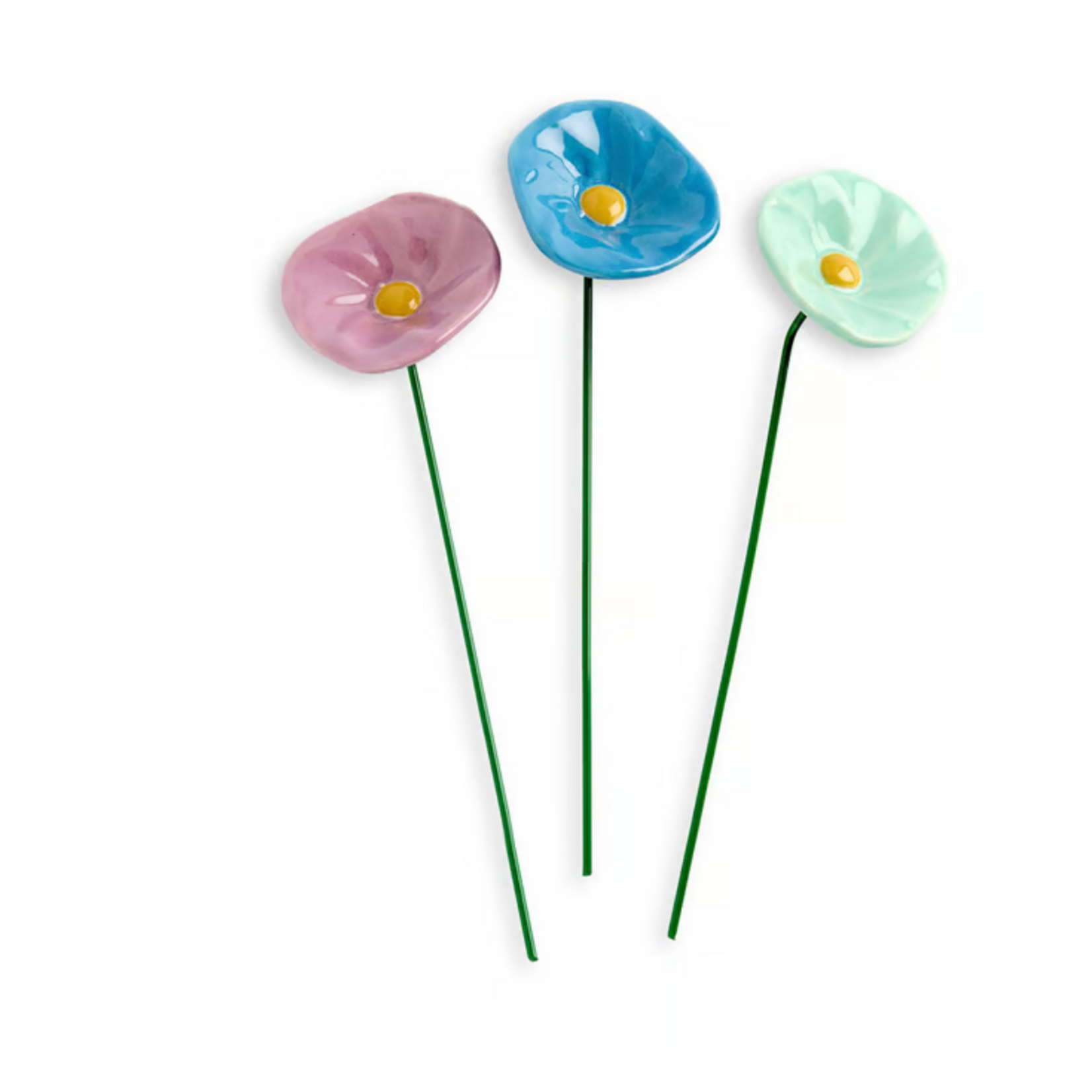 Demdaco Blue Ceramic Flowers-Set of 3