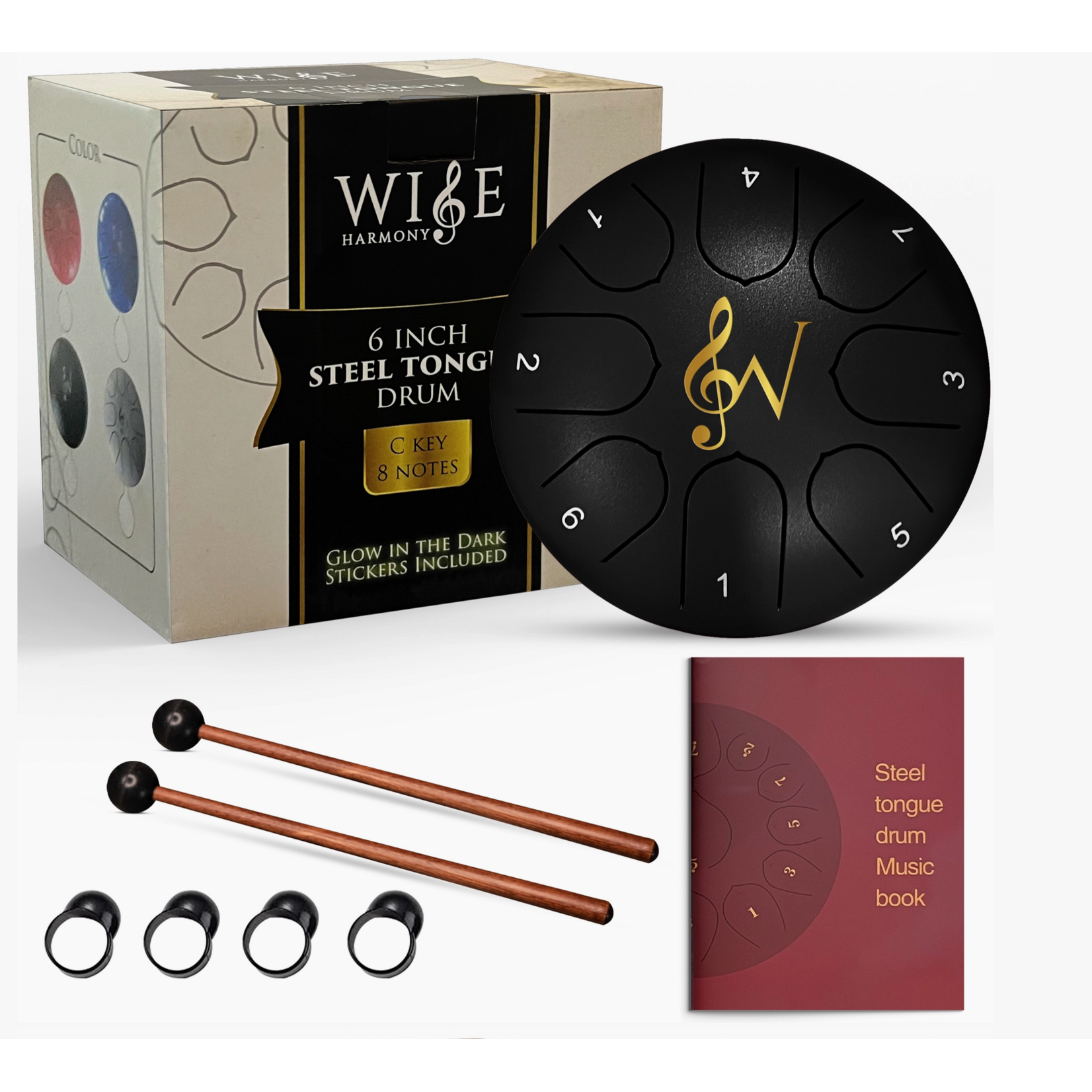 Wise Harmony Rain/Meditation Drum 6-Inch 8-Notes Steel Tongue- Black